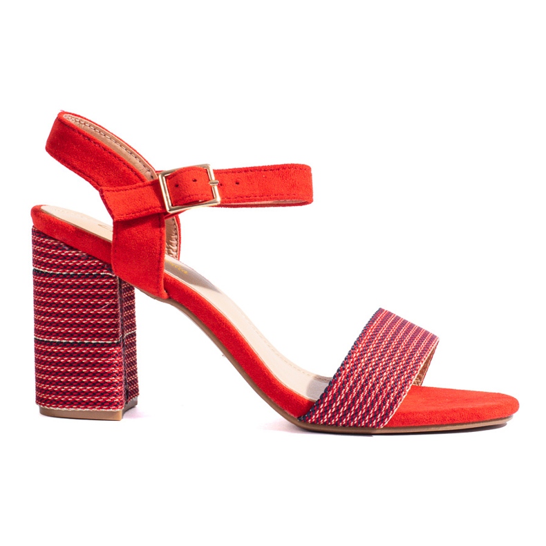 Beige sandaler til kvinder med dekorativ hæl fra Shelovet rød