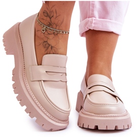 Riverside Beige Læder Platform Slip-On Loafers