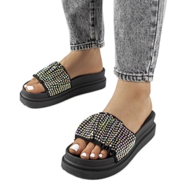 Sorte sandaler på platformen med cubic zirconia fra Franet