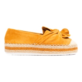 Ruskind platform espadriller med sløjfe fra Shelovet camel gul