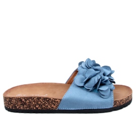 BM Kork hjemmesko med blomster Fowley Blue blå