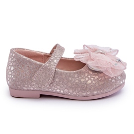 Børneballerinaer med sløjfe og glitter velcro Sølv-Pink Elisa