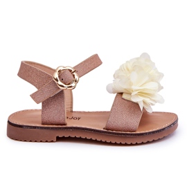 Moderigtige børnesandaler med beige-gyldne polyblomster