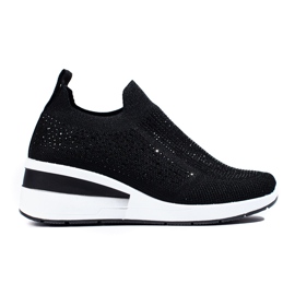 Shelovet sorte tekstil wedge sneakers