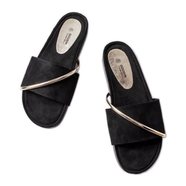 Sorte flip-flops med guld Plainfield applikation
