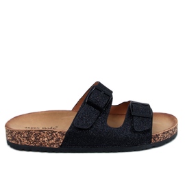 Alexa Black Glitter Cork Hjemmesko sort