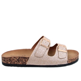 Alexa Gold Glitter Cork Hjemmesko gylden