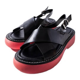 Sorte sandaler på pink platform fra Rozana