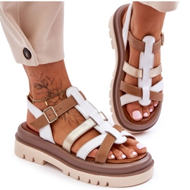 Flade lædersandaler Maciejka 06101-11 Hvid-Brun beige