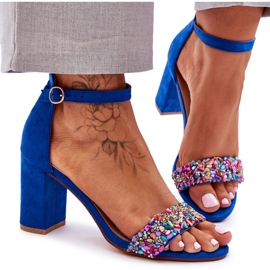 Moderigtige højhælede sandaler med dekorative sten Blue Love Me blå