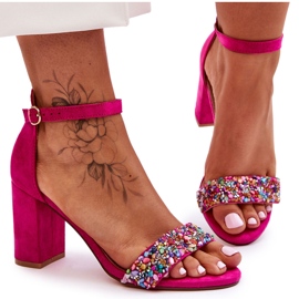 Moderigtige højhælede sandaler med dekorative sten Fuchsia Love Me lyserød