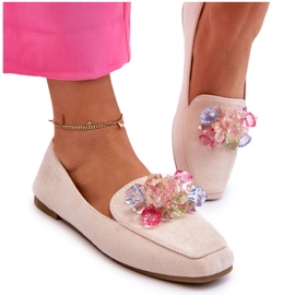 PS1 Ruskindsmokkasiner med dekorative krystaller beige Arvilla
