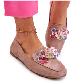 PS1 Ruskind Loafers Med Dekorative Krystaller Mørk Beige Arvilla