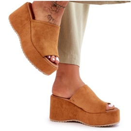 Dame Camel Martina Chunky Platform Hjemmesko brun