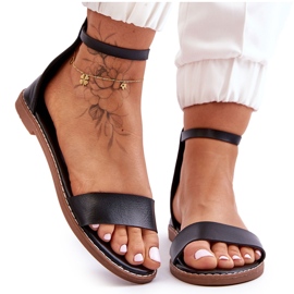 Millou flade sandaler med flade lynlås i sort læder