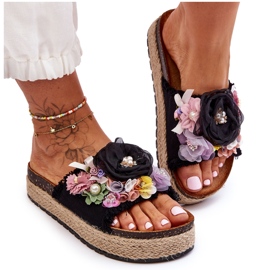 Materiale Hjemmesko Med Blomster Sort Nessa