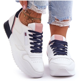 PM1 Merida White og Navy Lace-up platform læder sportssko hvid