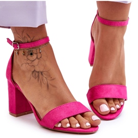 Suede sandaler på fuchsia Madame høje hæle lyserød