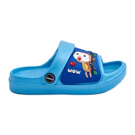 WJ1 Lette børns slidesandaler med dyremotiv blå Rico