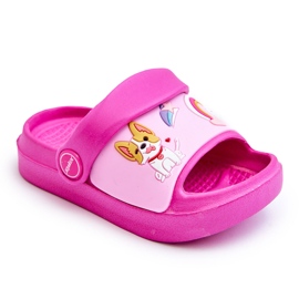 WJ1 Lette flip-flops til børn med hundemotiv Fuchsia Rico lyserød