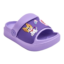WJ1 Lette børns flip-flops sandaler med hundemotiv Violet Rico lilla