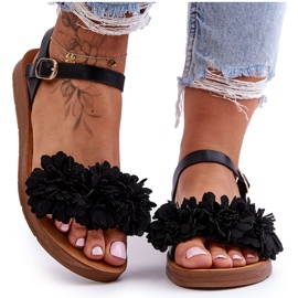 Damesandaler med tekstilblomster Sort Fiori