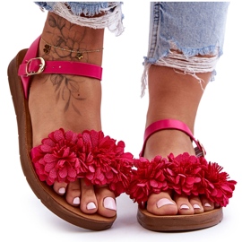 Damesandaler med tekstilblomster Fuchsia Fiori lyserød