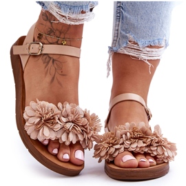 Damesandaler med stofblomster Beige Fiori