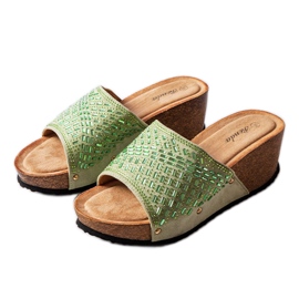 Grønne rhinestone kile-sandaler fra Guymon