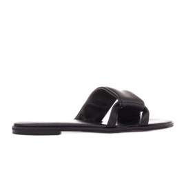 Marco Shoes Læder flip flops på en flad bund sort