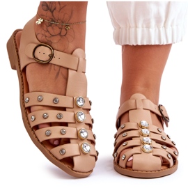 Kvinders flade sandaler med zirkoner Beige Ascot