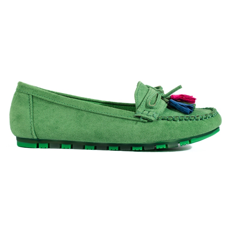 Shelovet grønne boho loafers i ruskind med kvaster
