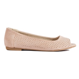 Kvinders beige gennembrudte ballerinaer Shelovet
