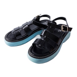 Sorte sandaler på blå platform fra Lola