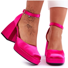 Moderigtige pumps på massive hæle Fuchsia Sandia lyserød