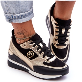 PE1 Sneakers med snørebånd til kvinder, sort og guld Genova