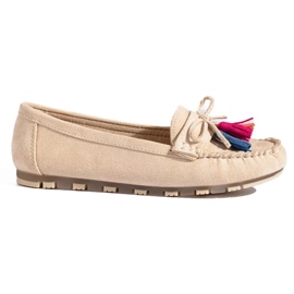Beige boho loafers i ruskind med kvaster fra Shelovet