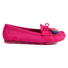 Fuchsia ruskind boho loafers med kvaster Shelovet lyserød