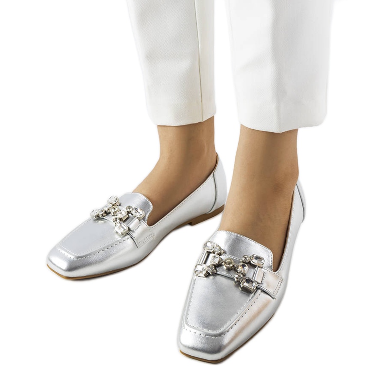 Marechal sølv loafers med cubic zirconia