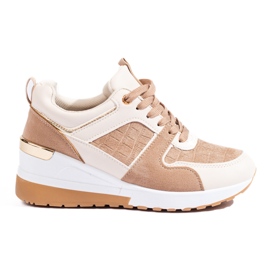 Shelovet brune wedge sneakers til kvinder beige