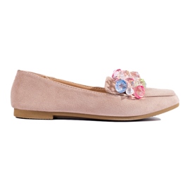 Beige ruskind loafers med krystaller fra Shelovet