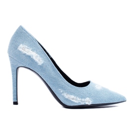 Shelovet denim pumps med høj hæl blå