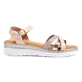 Beige og guld Shelovet sandaler med lav kile