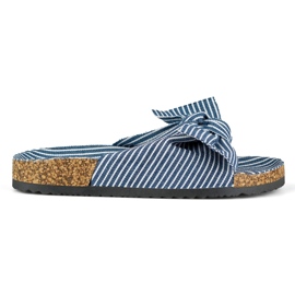 Dame denim sliders med sløjfe blå