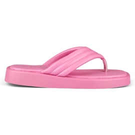 Kvindeflip-flops på fuchsia-platformen lyserød