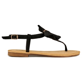 Sorte damesandaler med sløjfe