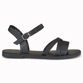 Violette flade sorte sandaler til kvinder