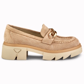 Gennembrudte beige loafers til kvinder