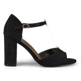 Elegante højhælede sandaler med gulddekoration sort