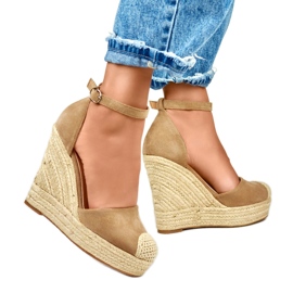 Mørke beige espadriller til kvinder på kilen